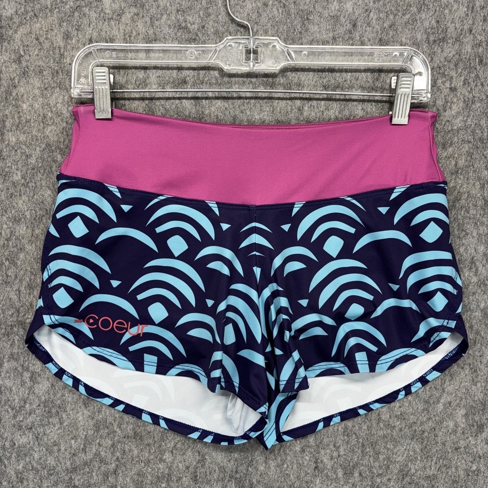 COEUR Running Shorts Womens Small 2.5" Inseam Patterned Pocket Lined Pink Blue